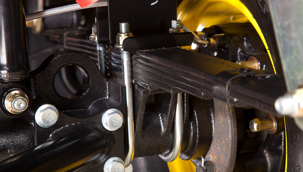 A close up of the leaf spring suspension on the 2020A ProGator™ Heavy Duty Utility Vehicle