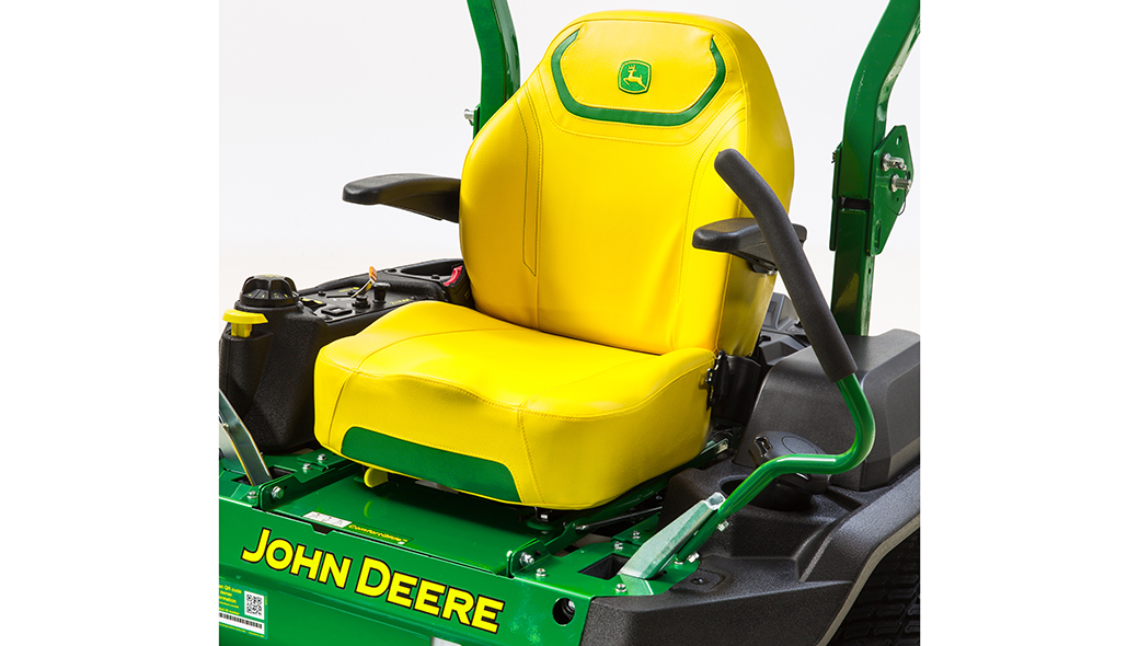 Close-up view of the yellow seat on the Z920M ZTrak Zero Turn Mower